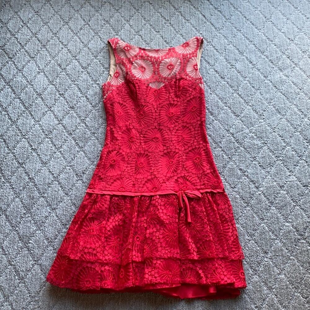 Vintage Lilli Diamond California red lace tiered dress 50s size XS holiday